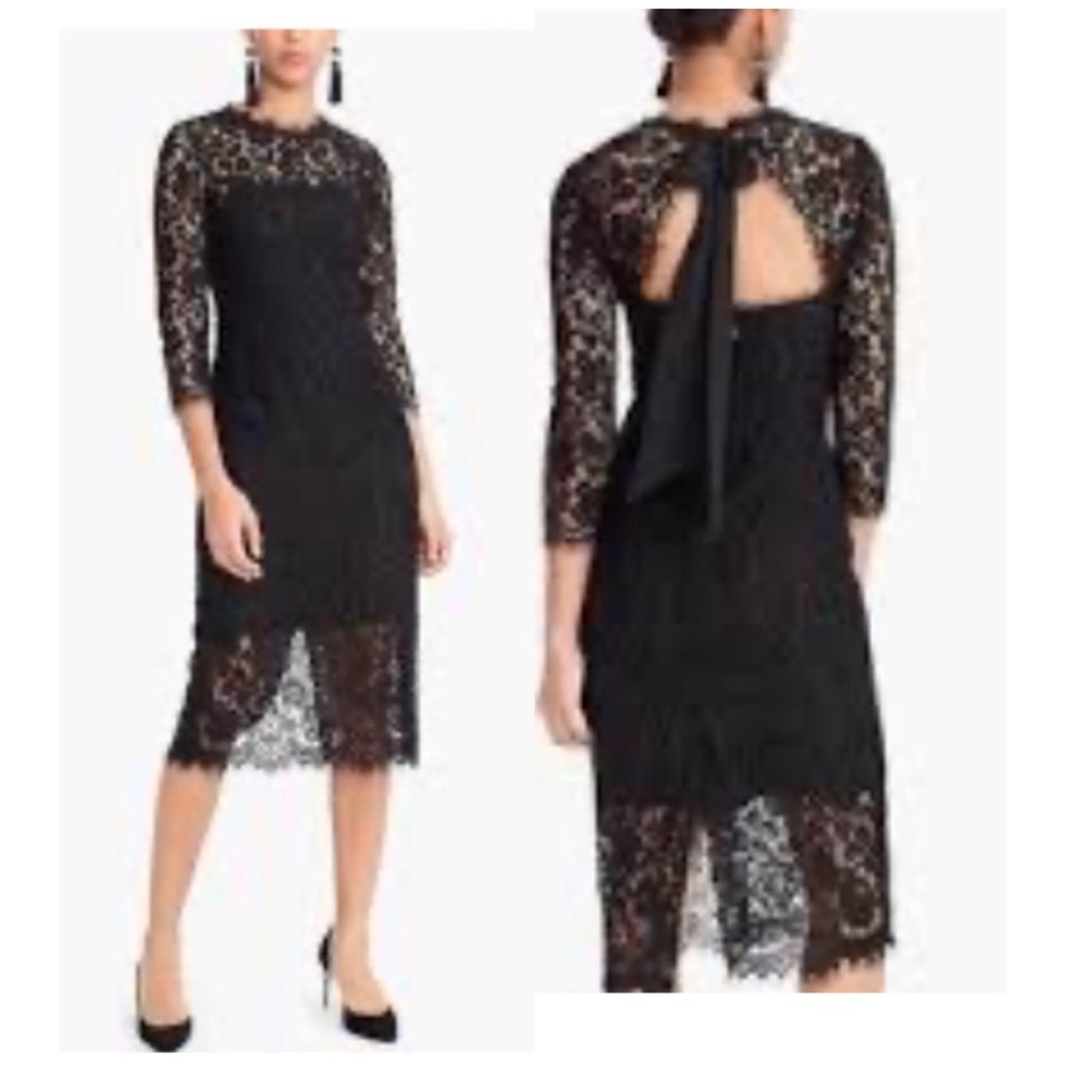 J. Crew Black Lace 3/4 Sleeves Dress Size 14